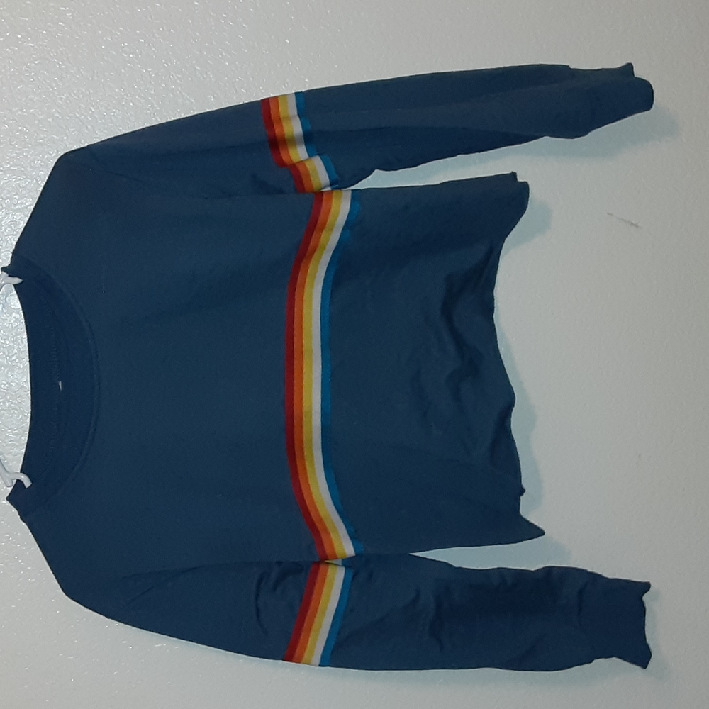 Blue crop top with rainbow stripe